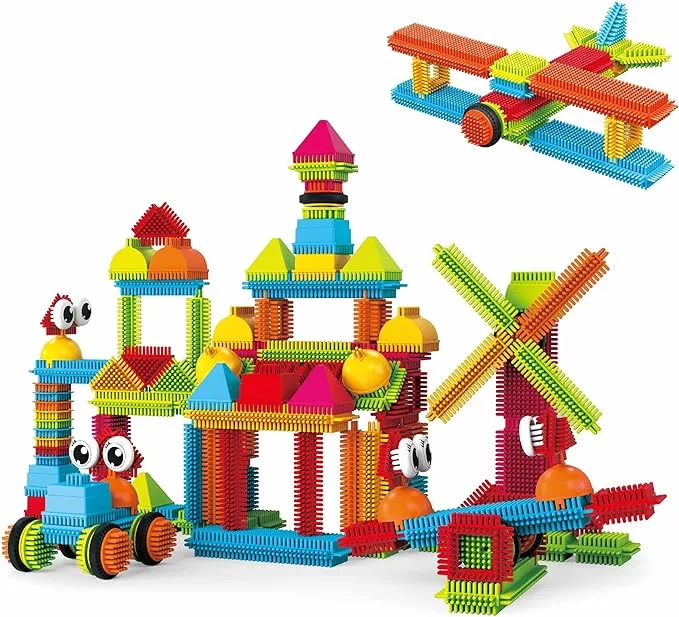 PicassoTiles Hedgehog Block Tiles Toy Building Block, Stacking Interlock Teeth Toys Construction Sensory Gifts STEM Learning Bristle Playset Educational Kit for Kids Toddlers age 3 and Up 120 Pieces