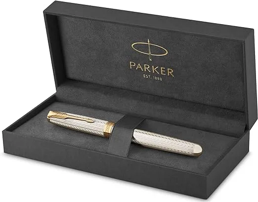PARKER 2119792 Sonnet Premium Silver Mistral GT Fountain Pen, Fine Point, 18K Gold Nib, Gift Box, Authentic Imported