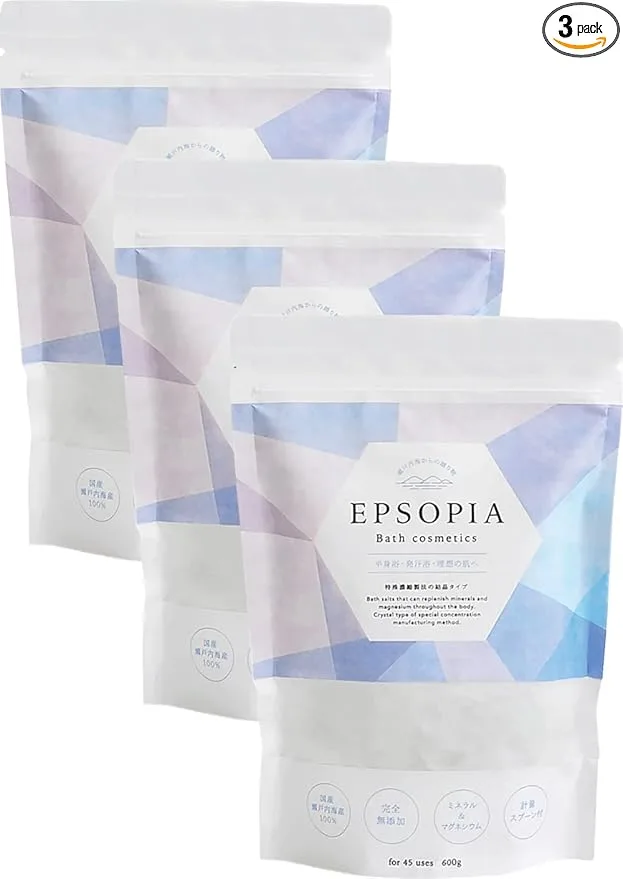 (Set of 3) Bath Salt, Magnesium, Bath Cosmetics, Moisturizing (Made in Japan, Natural Ingredients), Includes Measuring Spoon, Unscented (Gift Present) EPSOPIA Epsopia (21.2 oz (600 g) x 3 + Extra 200