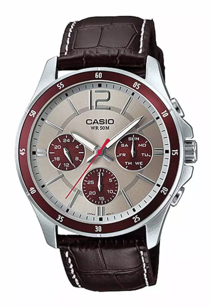 Men Chronograph Watch MTP-1374L-7A1V Brown Leather Strap