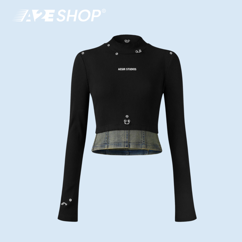 AESIR Eye-Catching Denim-Accented T-Shirt