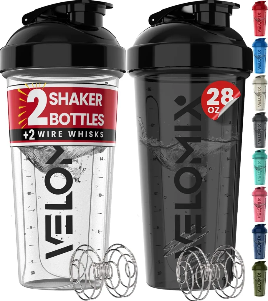 2 Pack- 28 oz Protein Shaker Bottles for Protein Mixes – 2x Wire Whisk