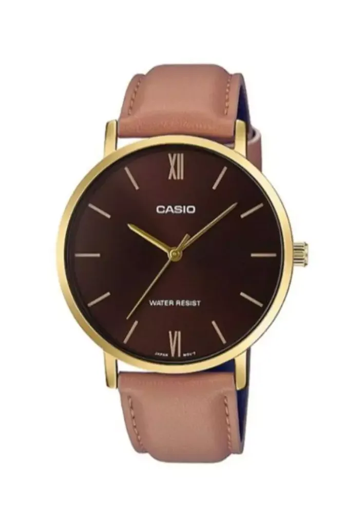 Men’s Analog Watch MTP-VT01GL-5B Brown Leather Band Watch for Men
