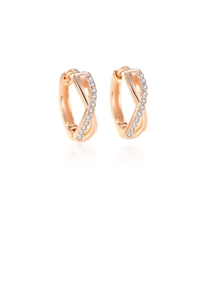 925 Sterling Silver Plated Rose Gold Simple Personality Cross X-Shape Geometric Earrings with Cubic Zirconia – Luxurious Look