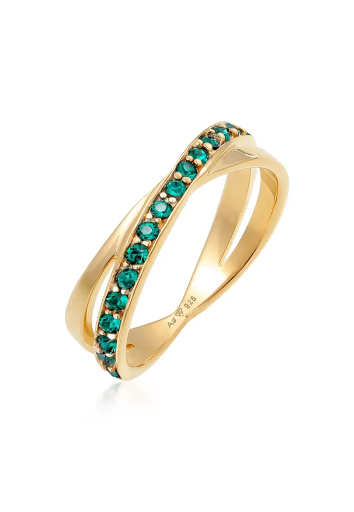 Ring Stack Wrapped Elegant Set Glass Crystals Gold Plated