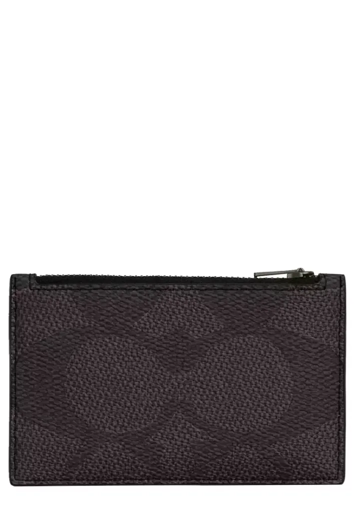 Zip Card Case In Blocked Signature Canvas in Walnut/ Tan CAB81