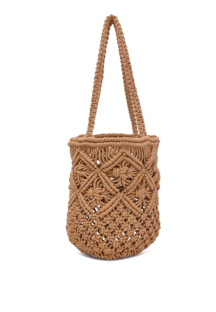 Brown Crochet Cotton Satchel Bag