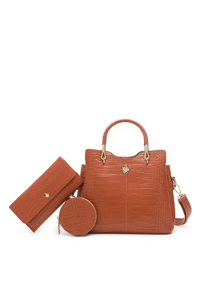 Women’s 3-in-1 Handbag with Pouch & Purse – Brown