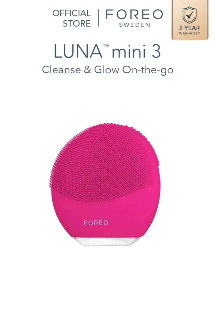 LUNA mini 3 Smart Facial Cleansing Brush for All Skin Types, Ultra-hygienic Silicone Rechargeable [2-Year Warranty, App Connected] – Fuchsia