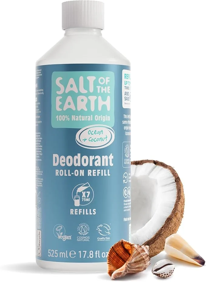 Purchased through A2EShip Ship For Me/ Buy For Me: Natural Roll-On Deodorant Refill by Salt of the Earth, Ocean & Coconut – Vegan, Long Lasting Protection, Leaping Bunny Approved, Made in the UK – 525 ml