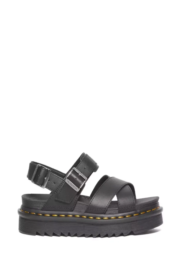A2EShip Ship For Me/ Buy For Me: Dr.Martens Voss II Athena Leather Strap Black Sandals – Women