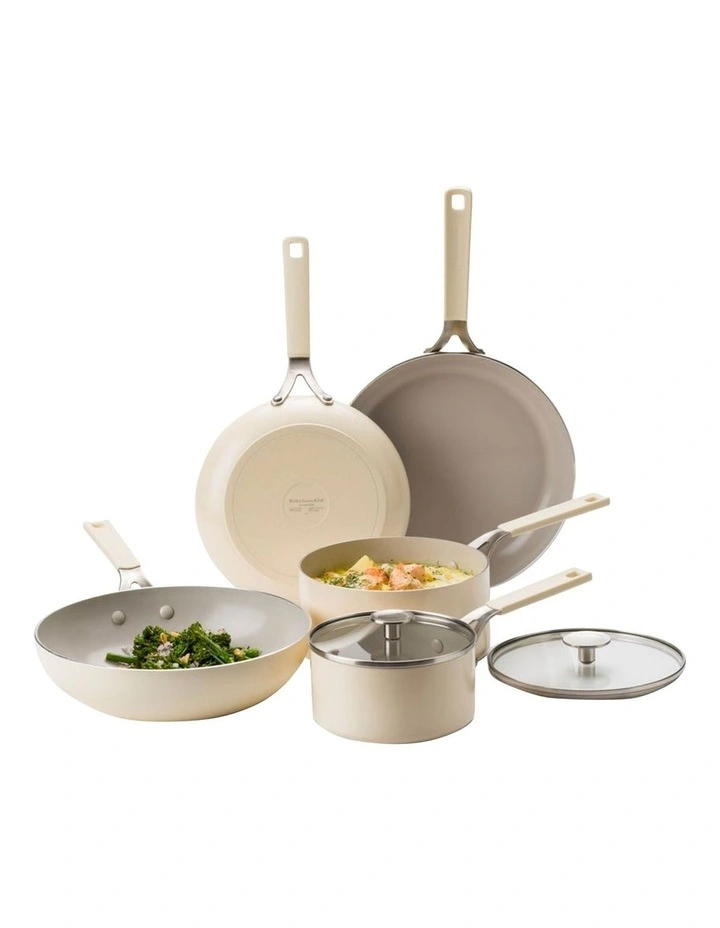 A2ESHIP-DỊCH VỤ MUA HỘ QUỐC TẾ KitchenAid  Aluminium Cookware Set Of 5 Pieces in Almond Cream