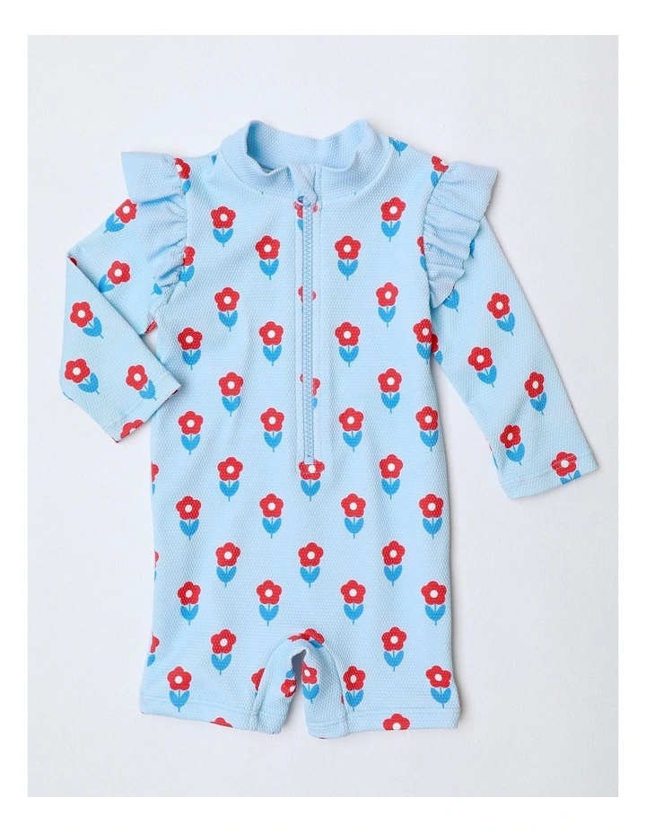 A2ESHIP-DỊCH VỤ MUA HỘ QUỐC TẾ Sprout Floral Splash Zip Front Swims Suit in Light Blue