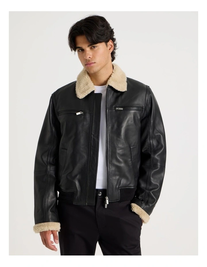 A2ESHIP-DỊCH VỤ MUA HỘ QUỐC TẾ Blaq Leather Aviator Jacket in Black