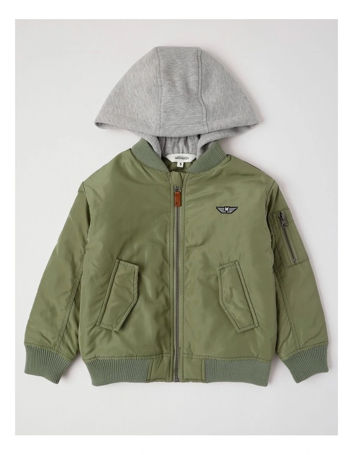 A2ESHIP-DỊCH VỤ MUA HỘ QUỐC TẾ Milkshake Woven Bomber with Jersey Hood in Khaki